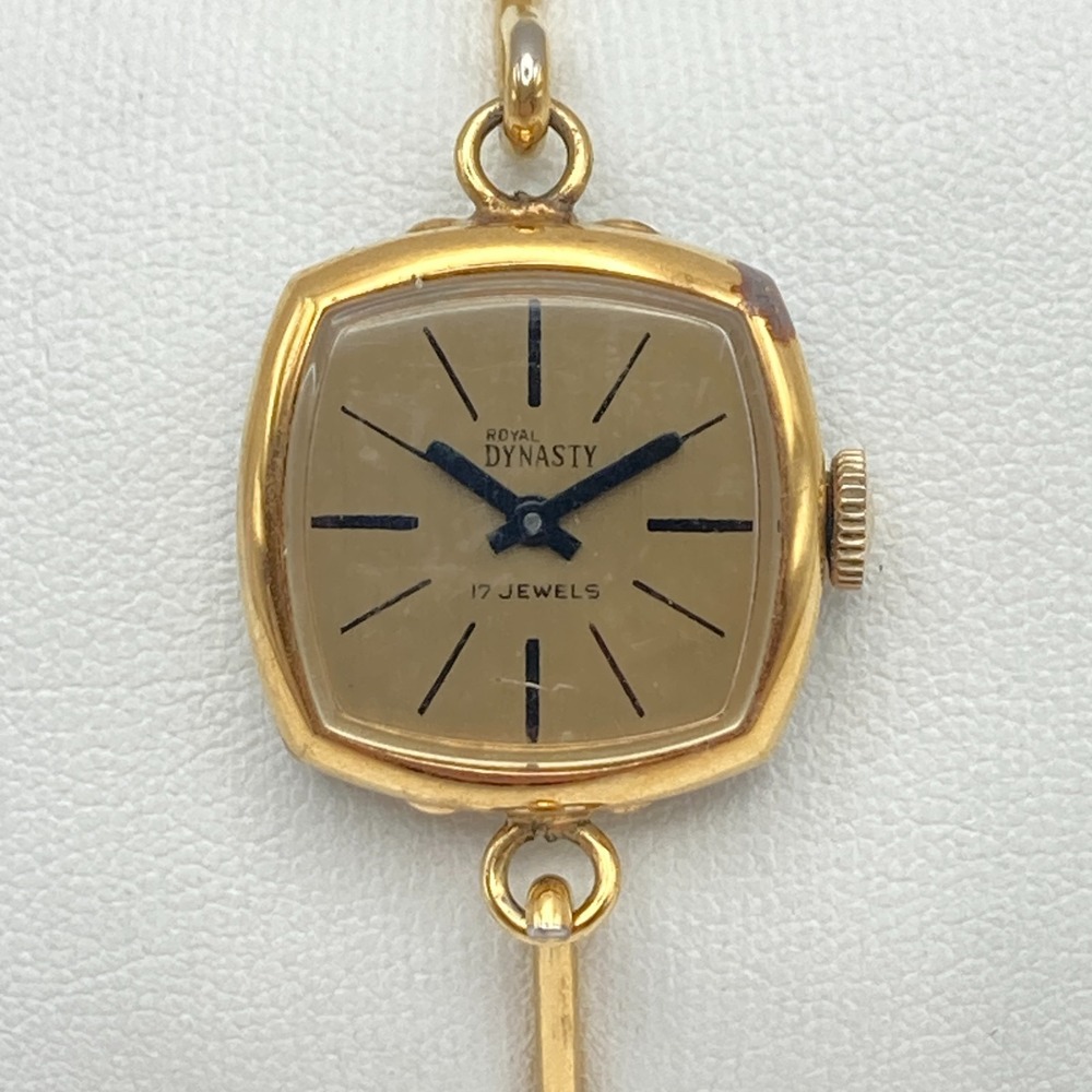 Vtg Royal Dynasty Women's Watch 21mm Gold Tone Bangle Manual Wind Up SMALL 6"